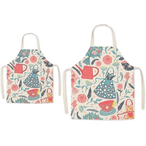 Tablier de cuisine parent-enfant - Tablier de cuisine en coton et lin à motif super mignon pour maman et enfants