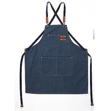 Tablier de cuisine pour homme (bleu) en toile, imperméable et ajustable, avec 3 poches, idéal pour le barbecue, la restauration, le jardinage et la menuiserie. Dimensions : 78 x 68 cm.