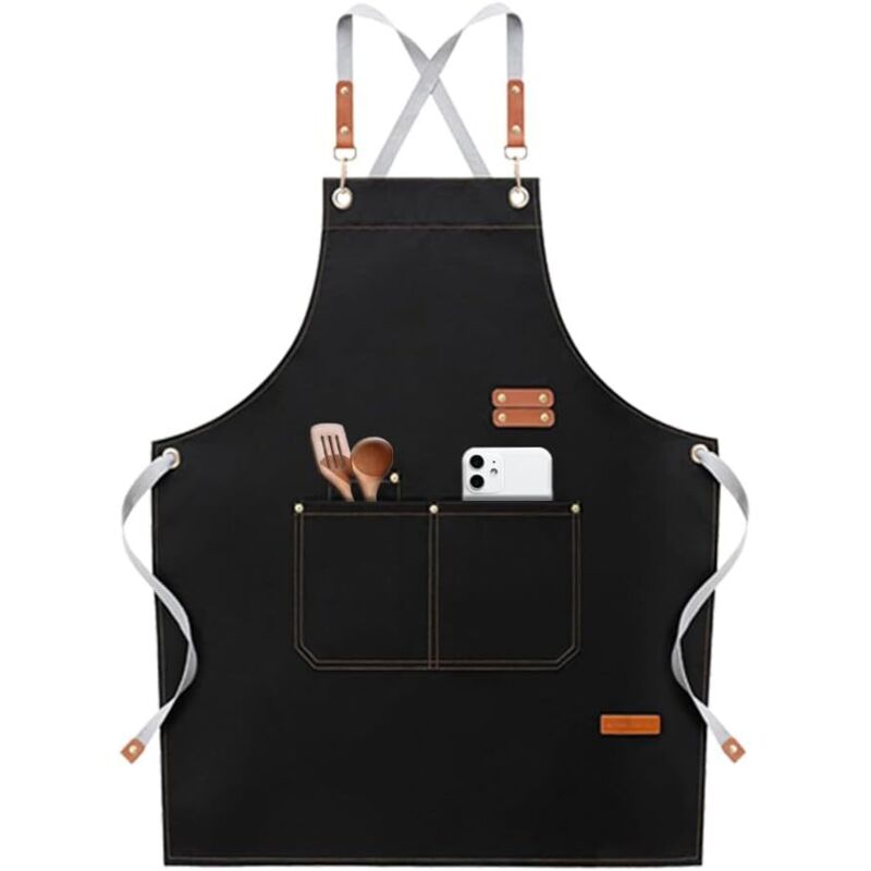 Tablier de Cuisine Professionnel pour Hommes et Femmes - Imperméable, 4 Poches, Bretelles Réglables - Restaurant, Peinture