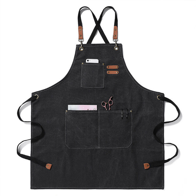 Tablier de Cuisine Tablier Barbecue Homme Tablier de Travail Femme avec Sangle Réglable et 3 Poches Tabliers Toile pour Serveurs Cuisson Peinture