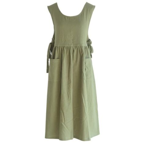 Tablier de cuisine uni pour femmes - Bretelles croisées, style vintage avec 2 poches.