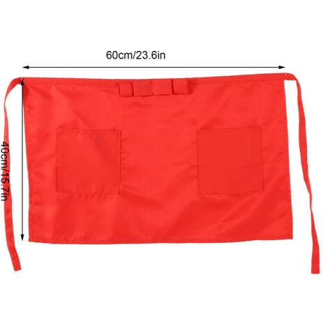 Tablier de cuisine unicolore rouge à mi-taille avec nœud papillon et deux poches