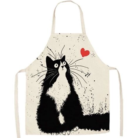 Tablier de cuisine unisexe en coton et lin à motif dessin animé barbecue - C