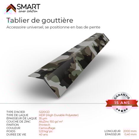 BRAVO THE SMART SOLUTION Tablier de gouttière - bac acier - tôle de couverture - Toiture - H12 Coloris Camouflage Printech L=2m