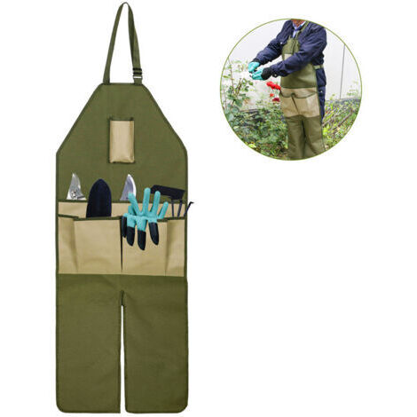 Tablier de jardinage garni multi-poches en tissu Oxford Colorblock Version étendue tablier de leggings de jardin 11845 cm