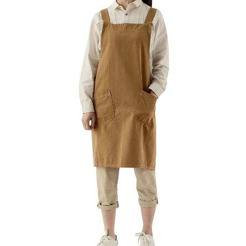 Tablier de jardinage Tablier japonais en coton et lin croisé pour femme avec poches, robe chasuble à la mode pour le jardinage, la peinture, le