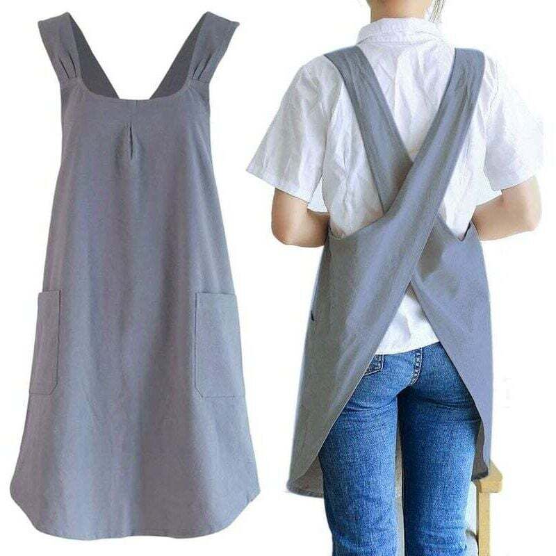 Tablier de jardinage Tabliers de cuisine en lin japonais avec dos croisé pour femmes avec poches mignons pour la cuisson, la peinture, le jardinage,