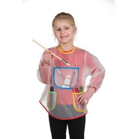 Tablier de peinture enfant - Marque - Modèle - Plastique transparent - Poignets élastiqués - 3 poches