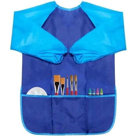 Tablier de peinture - Nylon imperméable - Enfant 6-12 ans - 3 poches - Bleu - L