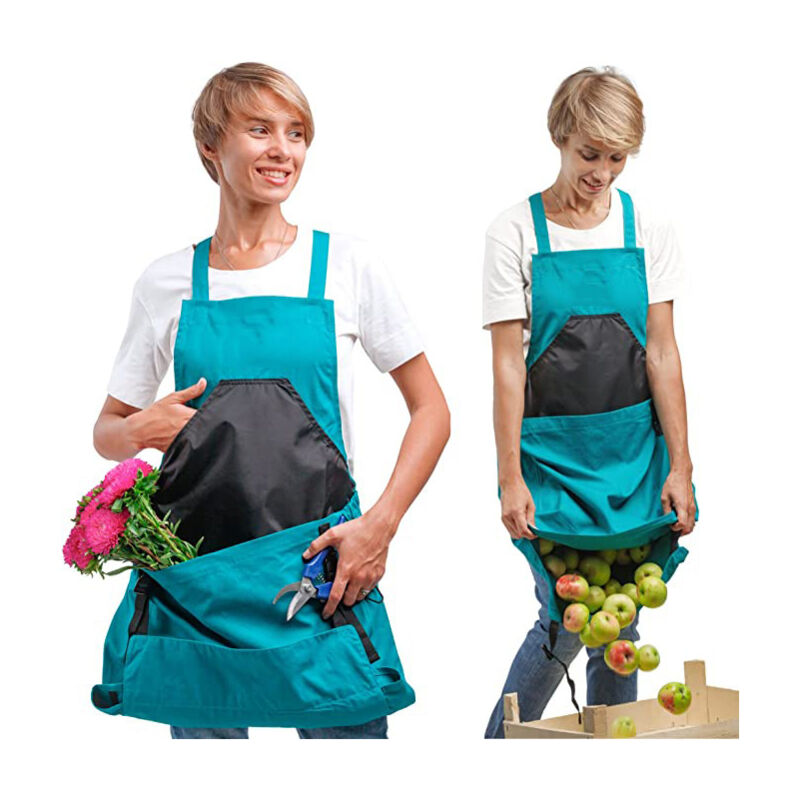 Tablier de récolte (bleu), sac en toile pour la cueillette des fruits - Tablier de récolte ajustable et de grande capacité avec ouverture inférieure