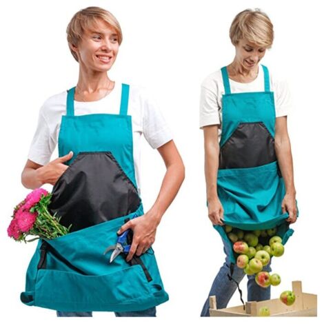 Tablier de récolte (bleu). sac en toile pour la cueillette des fruits - Tablier de récolte ajustable et de grande capacité avec ouverture inférieure et doubles clips pour les jardiniers
