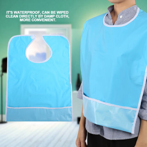 Tablier de repas adulte imperméable, protection vestimentaire pour seniors bleu clair