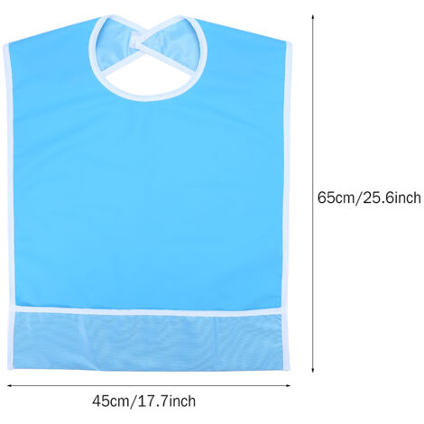 Tablier de repas imperméable pour adultes et seniors, protège-vêtements d'aide à la prise des repas (Bleu ciel)