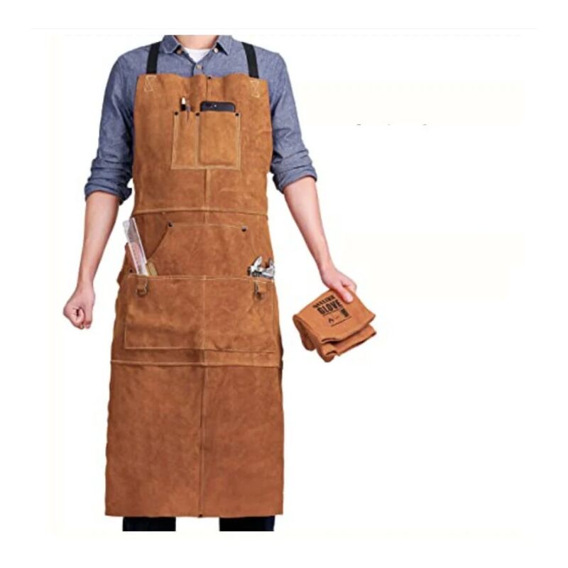 Alovez - Tablier de Soudeur avec 6 Poches, Tablier de Travail en Cuir Anti-Chaleur Ignifuge, Tablier de Menuisier pour Homme Réglable de m à xxxl,