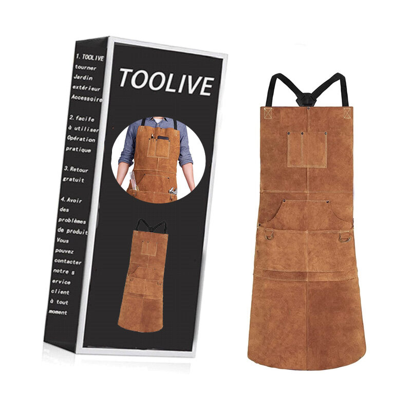 Tablier de Soudeur avec 6 Poches, Tablier de Travail en Cuir Anti-Chaleur Ignifuge, Tablier de Menuisier pour Homme Réglable de m à xxxl, Parfait