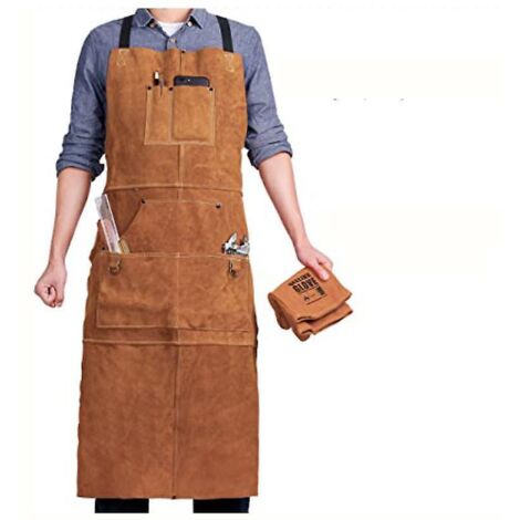 tablier De Soudeur Avec Plusieurs Poches, Tablier De Travail En Cuir Rsistant  La Chaleur, Tablier De Charpentier Pour Homme, Ajustable, Parfait P
