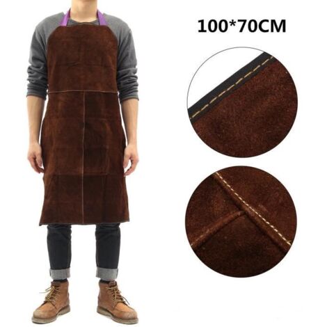 Tablier de soudeur en cuir de vachette NEÜFU - 100x70cm - trois coutures - marron