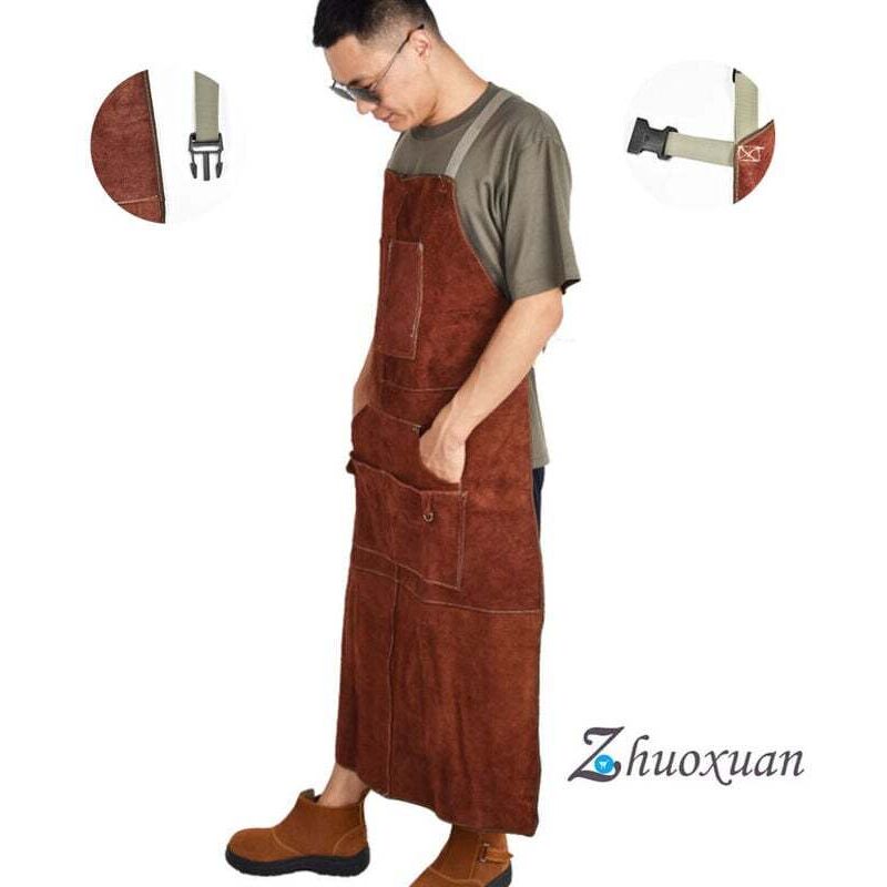 FDC - Tablier de Soudeur Professionnel en Cuir Cuir de vachette épaissi résistant à l'usure soudure isolation thermique anti-brûlure ignifuge