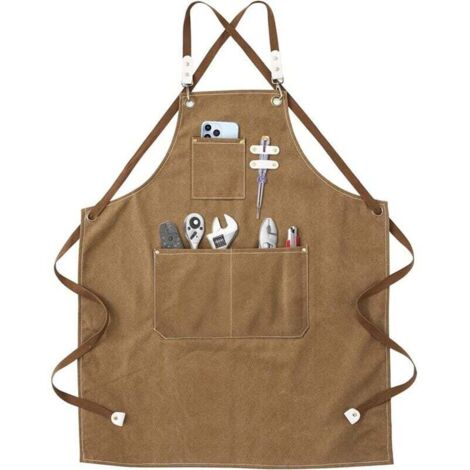 Tablier de soudeur - Tablier de travail avec poches, unisexe, bretelles croisées réglables, idéal pour le jardinage, la cuisine, le garage, etc. Dimensions : 78 x 57 cm