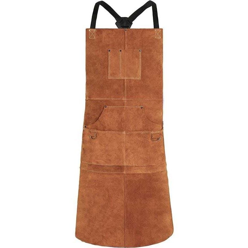 Largeight - Tablier de Soudure, Tablier de Travail en Cuir de Vachette avec 6 Poches, 24'x 36' Tablier de Cuisine Multifonctionnel, Brets Réglables