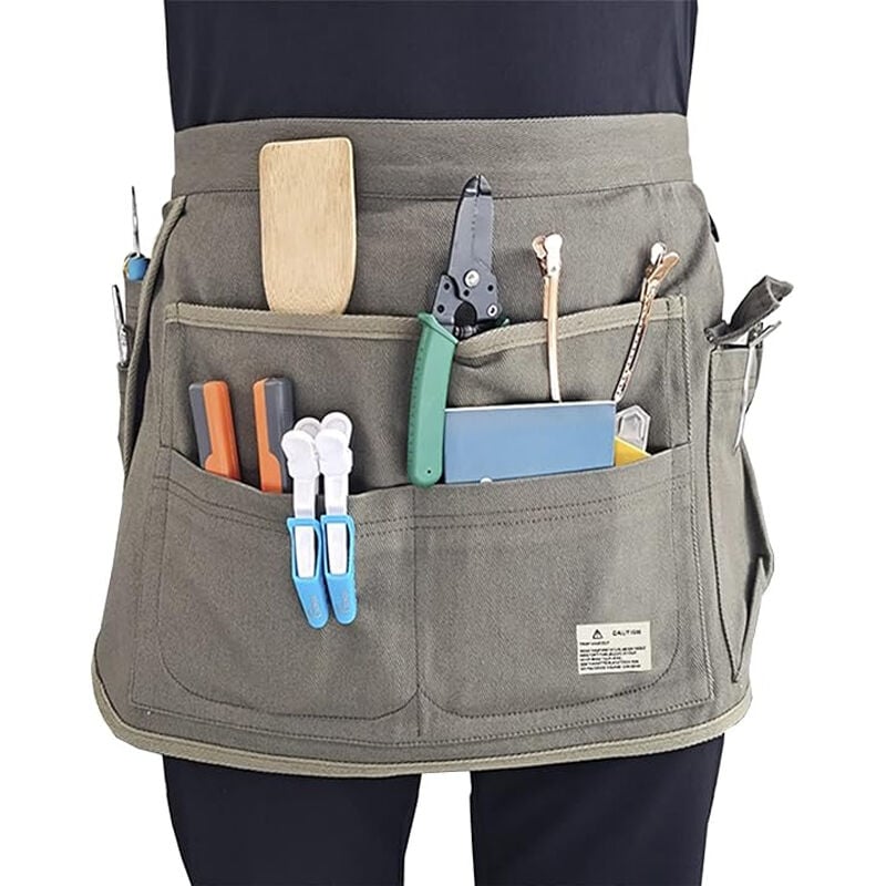 Sjqka - Tablier de taille en toile à 8 poches, ceinture à outils pour chef, coiffeur, barman, jardinier, artisan, organisateur d'outils(Armée verte)