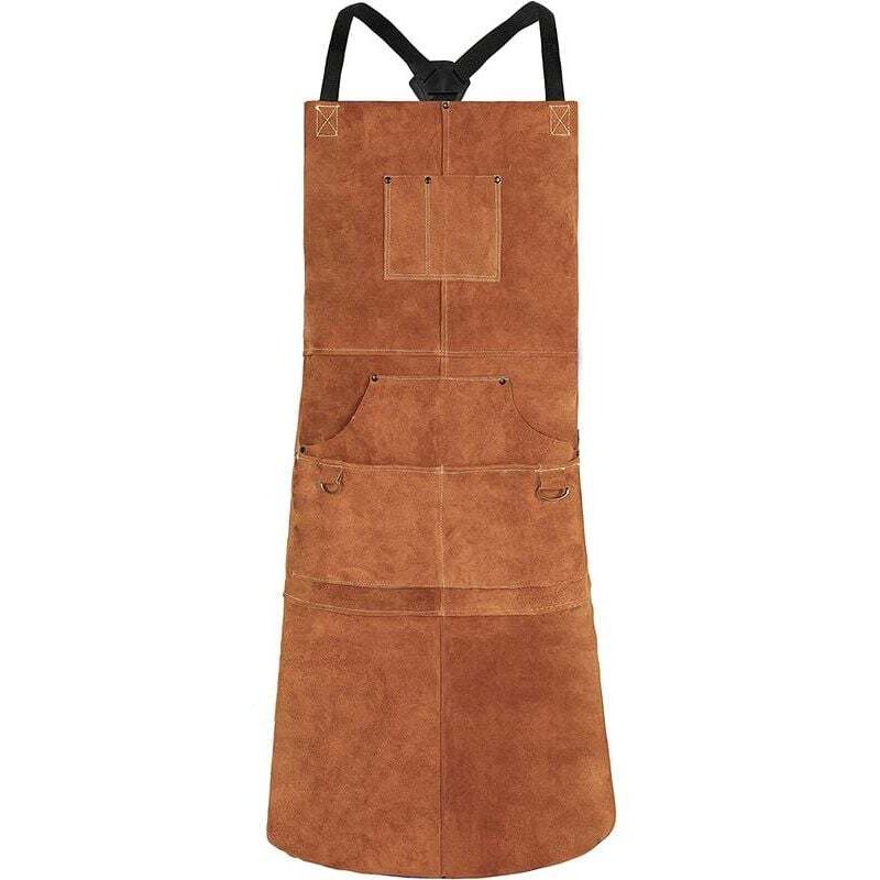 Tablier de Travail en Cuir de Vachette avec 6 Poches, 24"x 36" Tablier de Cuisine Multifonctionnel, Bretelles Réglables de M à XXL pour Hommes et