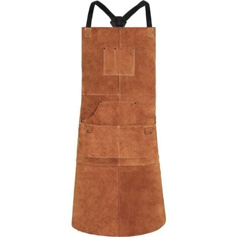 KEYOUNY Tablier de Travail en Cuir de Vachette avec 6 Poches, 24x 36 Tablier de Cuisine Multifonctionnel, Bretelles Réglables de M à XXL pour Hommes et Femmes
