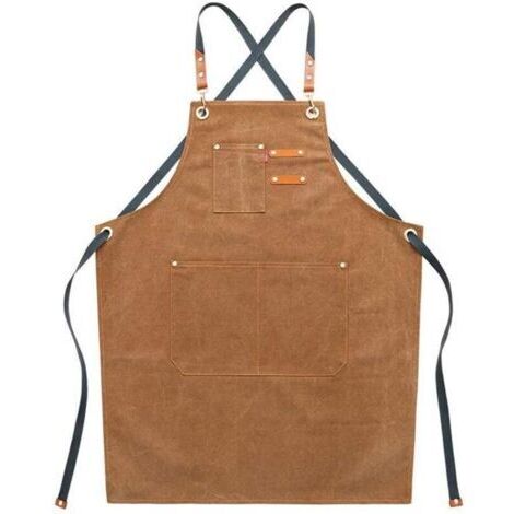 Tablier de travail en toile pour homme avec poches, sangle réglable et grandes poches, tablier de cuisine - Marron