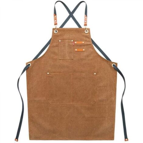 Tablier de travail en toile pour homme avec poches, sangle réglable et grandes poches, tablier de cuisine marron