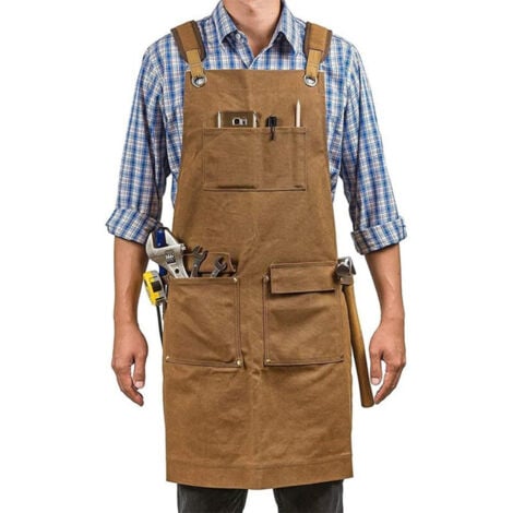 Tablier de travail en toile, réglable, tablier robuste, tablier d'atelier avec poches, tablier de soudage pour charpentier, forgeron，OUYLAF
