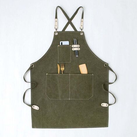 Tablier de travail en toile robuste avec poche à outils, tablier croisé dans le dos pour hommes et femmes (vert, 80 cm)