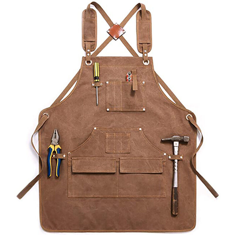 Tablier de Travail Professionnel Lourd avec 5 Poches, pour Soudeur, Soudure, Cuisine et Métiers - Résistant et Multifonction (Modèle Cuir Rustique)