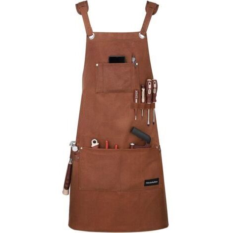 Tablier d'Outils, Tablier de Travail Résistant à l'Huile Imperméable Multifonctionnel avec des Poches d'Outil, Marron