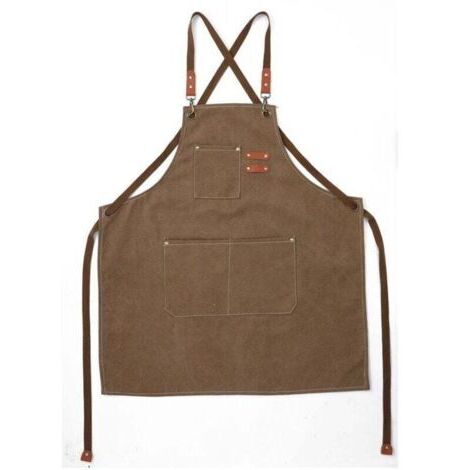 Tablier en coton à dos croisé, unisexe, avec grandes poches, en toile épaisse, imperméable, idéal pour le jardinage, les cafés, les salons de coiffure et le travail.
