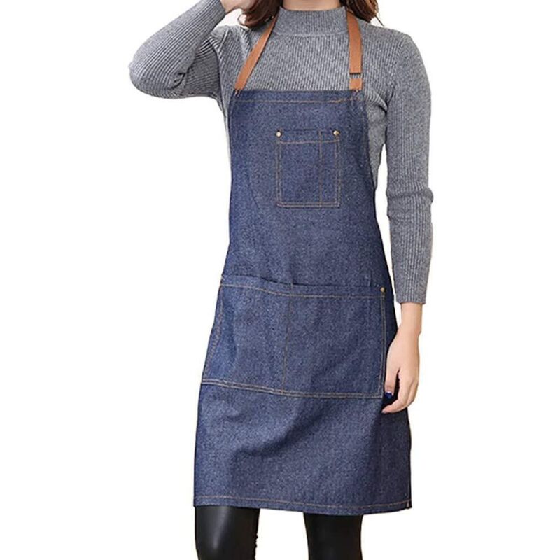 Tablier en jean unisexe avec poches. Tablier de cuisine en jean ajustable avec 3 poches. Convient pour la cuisine, le jardin et le restaurant.