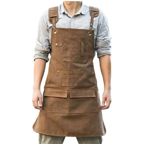 Tablier en toile, tablier de travail multifonctionnel et ajustable avec poche à outils pour coiffeur, peintre, artisan, jardinier, barbier, barista, tablier en denim imperméable