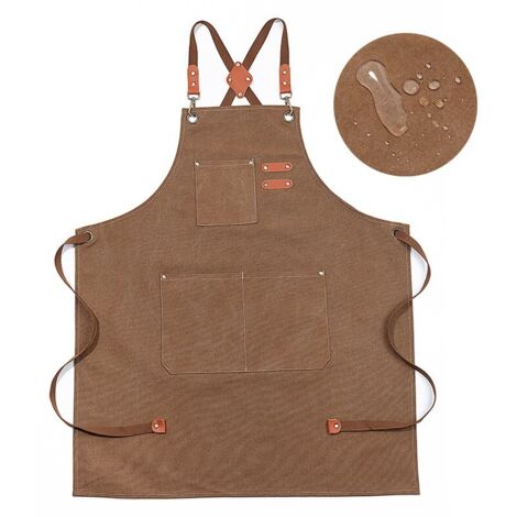 Tablier en toile, tablier de travail unisexe, tablier de chef avec bretelles réglables et 3 poches, idéal pour les serveurs, la cuisine, la pâtisserie, les artistes et autres occasions, fermeture croi