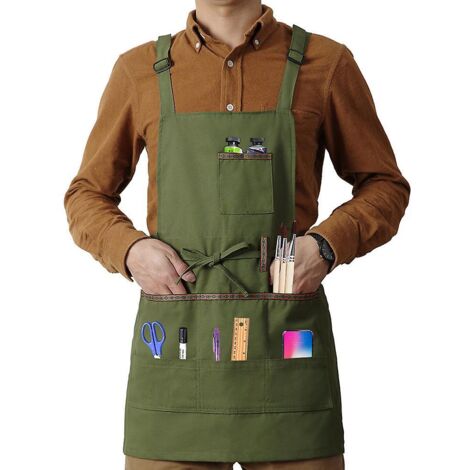 Tablier en toile vert uni à col pendant pour le travail de serveur