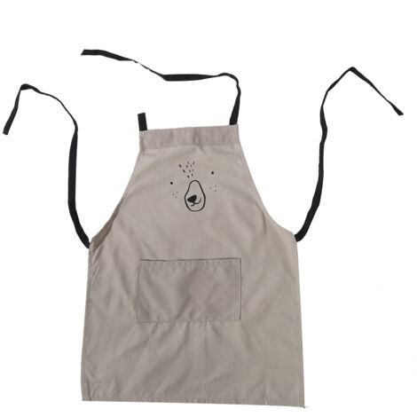 Tablier Enfant Cuisine Coton Mignon Motif Animaux avec Cordon Réglable (Gris)
