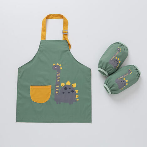 Tablier Enfant Dinosaure, Tablier Enfants avec Poches et 2 Manches, Tablier Peinture Enfant, Tablier de Cuisine Enfant Garçon Fille pour Cuisson Peinture l'artisanat (6-9 Ans),