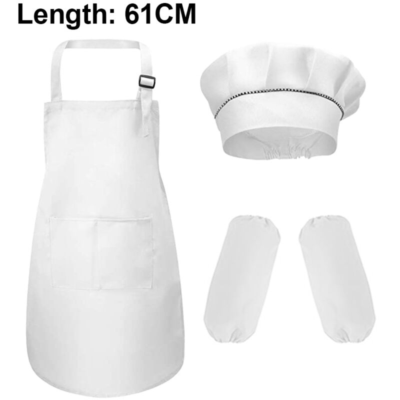 Tablier et chapeau pour enfants, tablier de cuisine pour la cuisine, la patisserie, la peinture,Blanc,L