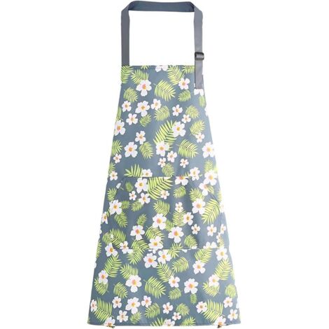 Tablier fleuri avec poches, imperméable, réglable, col long, à nouer, convient aux hommes et aux femmes, pour la cuisine, la pâtisserie et le jardinage (petites fleurs vertes fraîches)