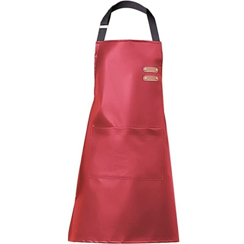 Tablier imperméable en pu avec une grande poche réglable Tablier résistant à l'huile pour la cuisine Lave-vaisselle Cuisson Rouge