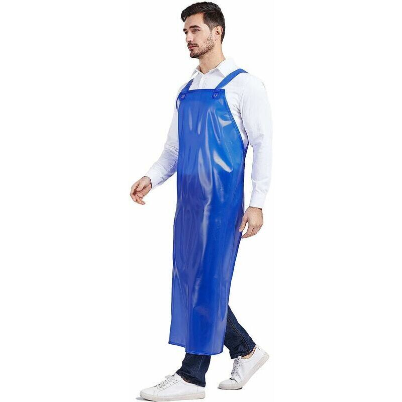 Tablier imperméable résistant réglable, tablier de travail en caoutchouc bleu