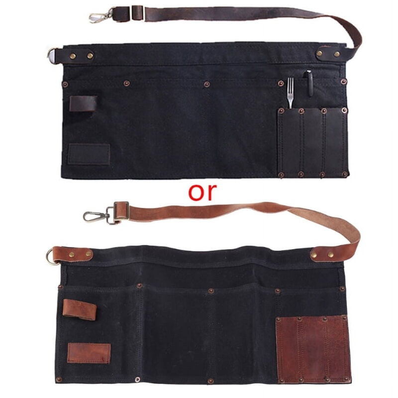 Tablier multi-poches pour femme, en cuir véritable, en toile, demi-poche, pour serveuse, enseignante, fournisseur, tablier cosmétique, Home Doco