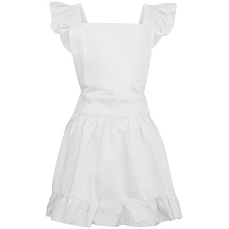 Tablier rétro à volants, élégant et mignon, blanc, idéal pour la cuisine, la pâtisserie, le ménage, le déguisement de serveuse, taille XL.