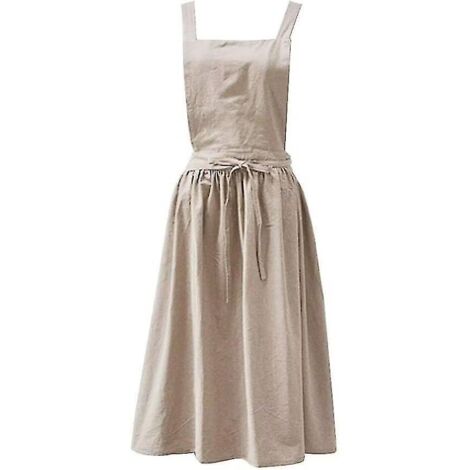 Tablier rétro pour femme Botao, tablier en coton et lin style vintage nordique, dos croisé, idéal pour fleuriste, café, boulangerie, cuisine (1 pièce, abricot)