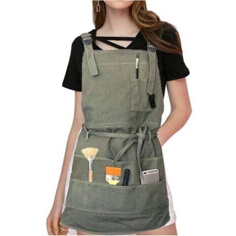 Tablier Tablier Professionnel en Toile avec Poches Femme Homme Adulte, Vert Armée, Ajustable