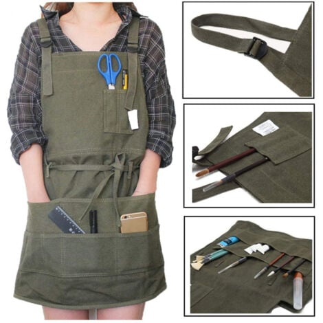 AMRINUGL Tablier Tablier Professionnel en Toile avec Poches Femme Homme Adulte, Vert Armée, Ajustable（71×95cm）
