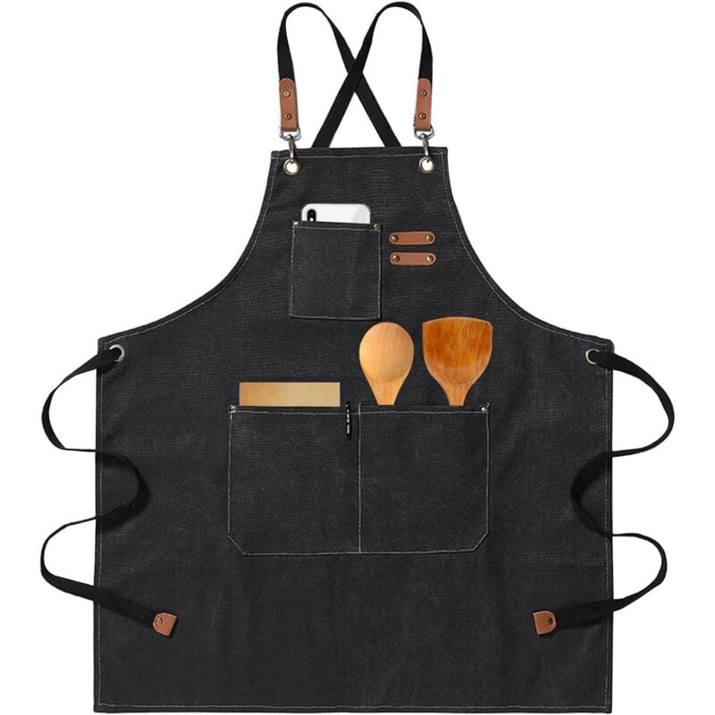 Tablier travail unisexe – 3 poches – sangle réglable – cuisine/peinture/poterie